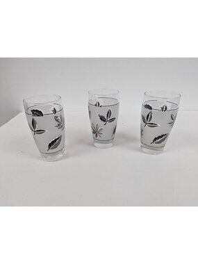 Set of 3 Vintage Libbey Silver Leaf Frosted Glasses 5 3/8" by 2 3/4" Tumblers